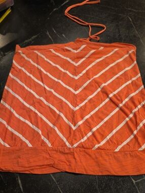 Twist Tees Strapless Tube Top With Neck Tie Coral Pink And White Chevron Stripe
